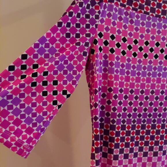 Donna Morgan Dress Size 8 Pink Purple Mod Geometric 3/4 Sleeve Knee Length Retro - Picture 3 of 8